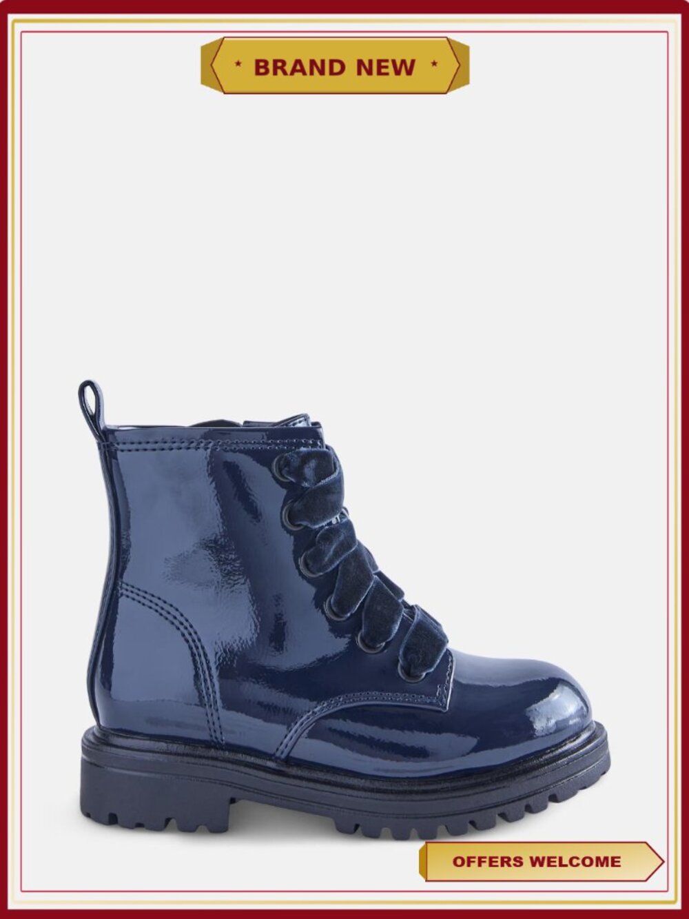 Toddler Girls Lace-Up Combat Boots Side Zip Durable Sole
